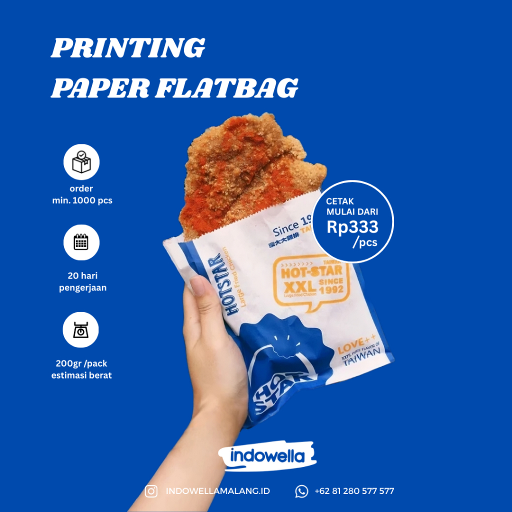 Cetak Custom Flatbag | Paper Food Bag | Kantong Ayam | Kantong Roti | Kertas Kentang | Greaseproof P