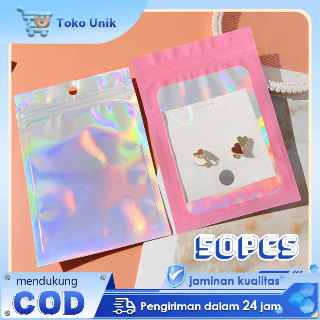 Plastik Klip Ziplock 50pcs Plastik OPP Hologram Ziplock Bening Plastik Kemasan Hologram Waterproof
