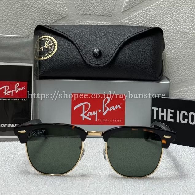 KACAMATA RAYBAN CLUBMASTER RB3016 990/58 TORTOISE POLARIZED AUTHENTIC SUNGLASSES ORIGINAL
