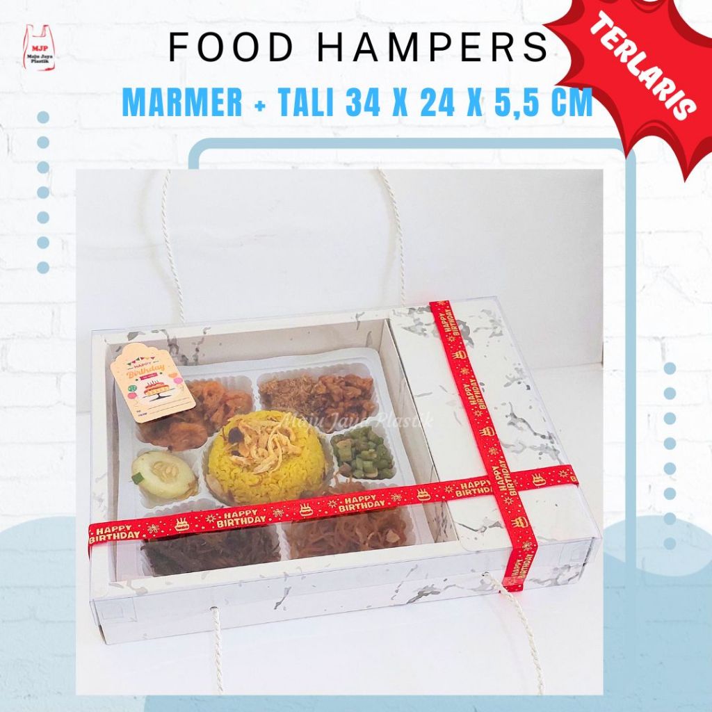 Kotak Nasi Premium 2 Sekat + Mika & Tali | Box Food Hampers Marmer | Hantaran Catering Wedding Natal