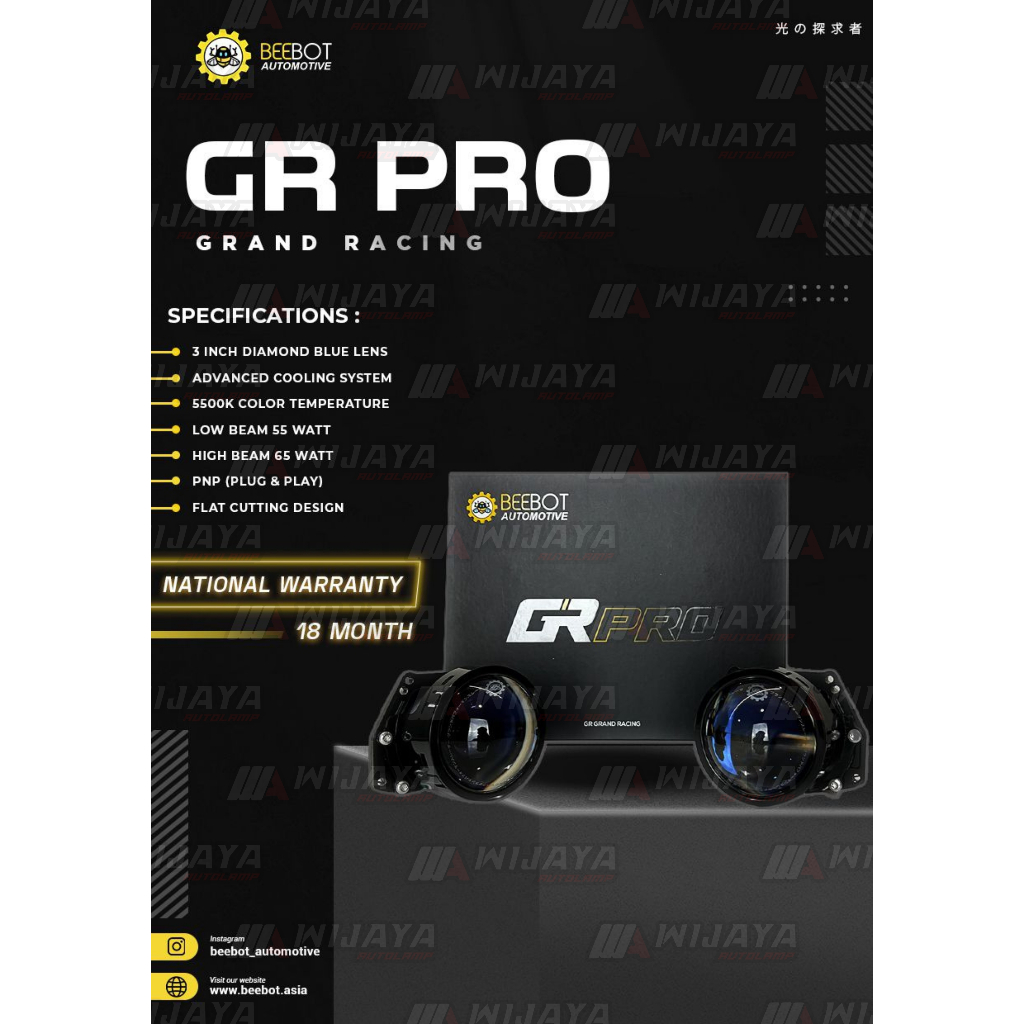 PROJECTOR BI-LED HEADLAMP GR PRO MK II BLUE LENS 3 INCH BEEBOT PLUG AND PLAY ( 2 PCS )