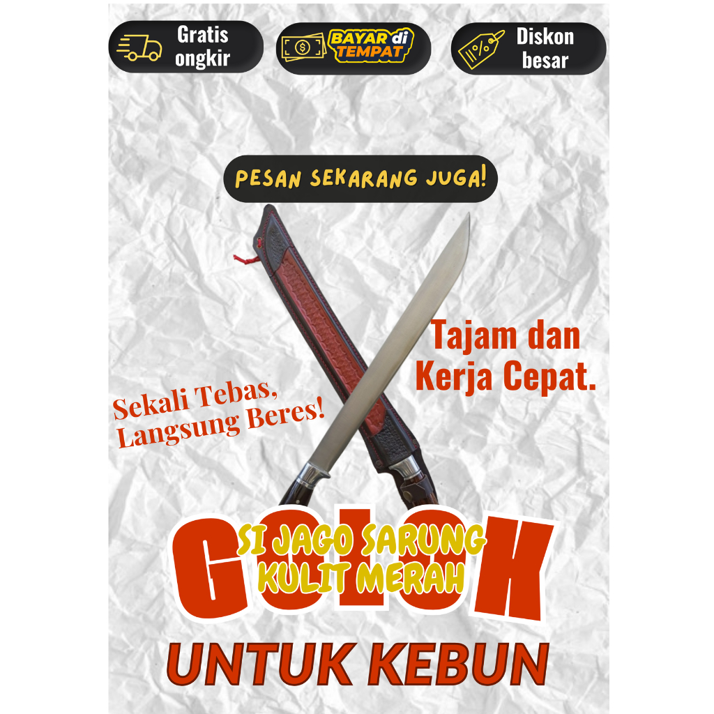 Golok Kebun Si Jago Sarung Kulit Merah