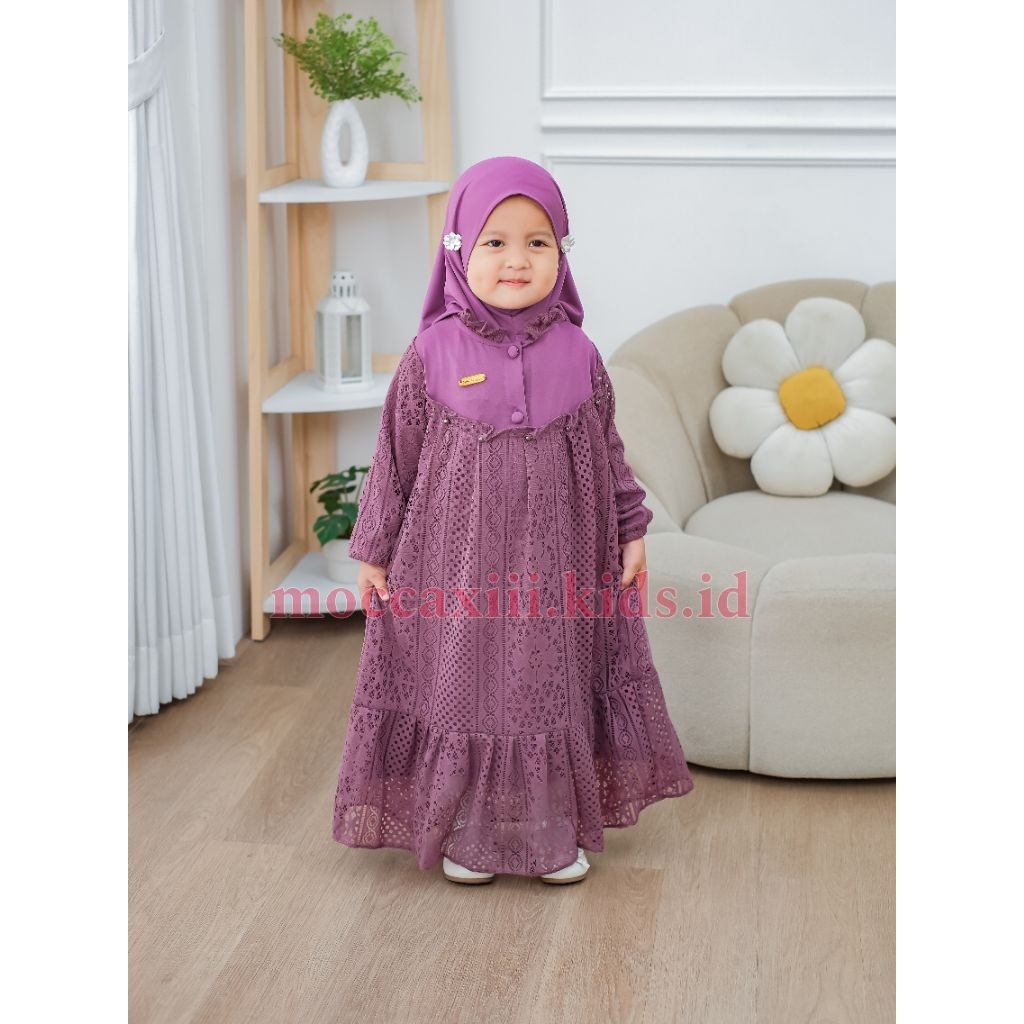 Gamis Anak Brokat Mutiara Usia Viral Terbaru Usia 1 2 3 4 5 6 7 8 9 10 Tahun - warna Putih - Hitam -