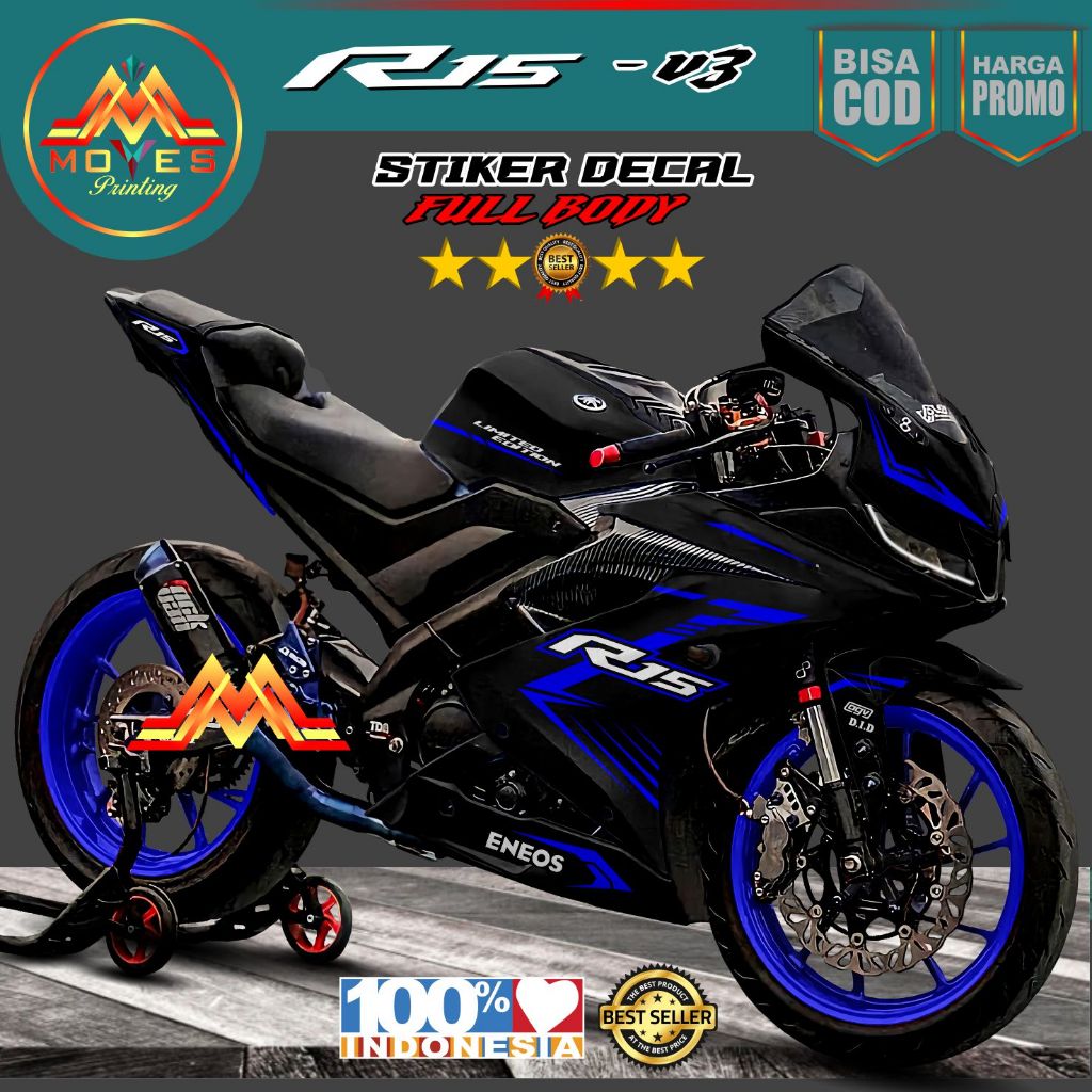 terbaru , stiker r15 v3 list warna full body stiker r15 v3 dasaran hitam. stiker variasi yamaha r15 