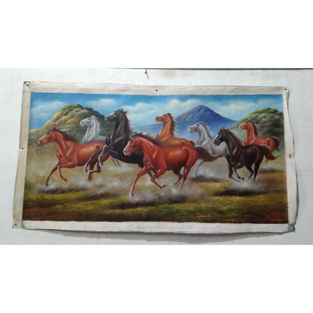 Lukisan Kanvas Kuda Berlari Karya Pandji 2010 Kuno Jadul Antik