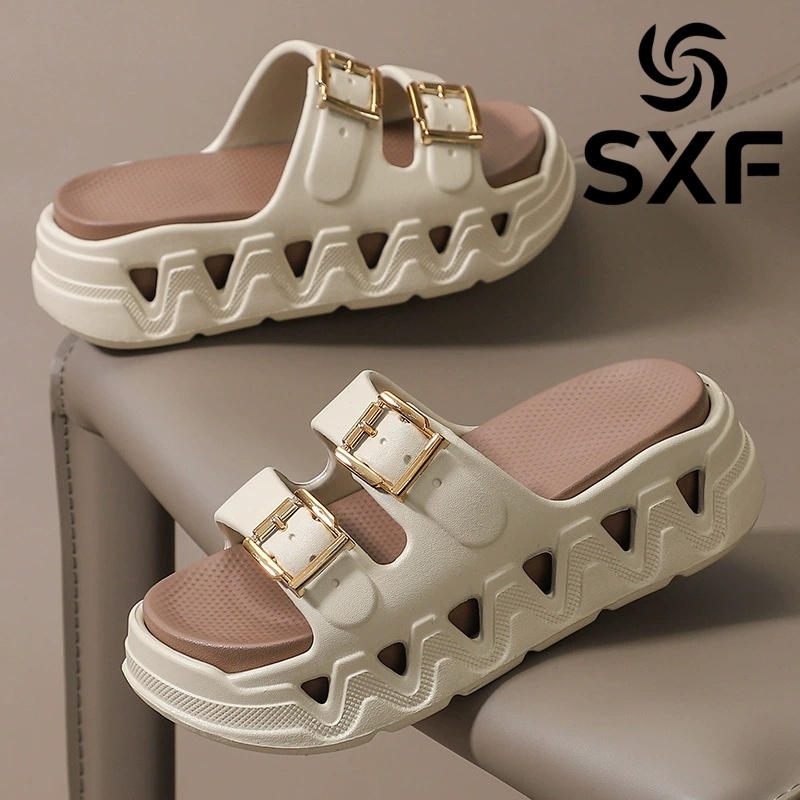 SXFMHDM | Sandal wedge Wanita Mode Anti-selip Sandal Karet Wanita Terbaru Tinggi 7cm Sepatu Sandal