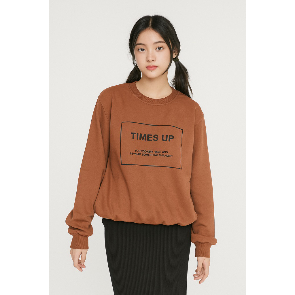 Sweater wanita oversize TIMES UP MOCCA sweter cewek hoodie kekinian