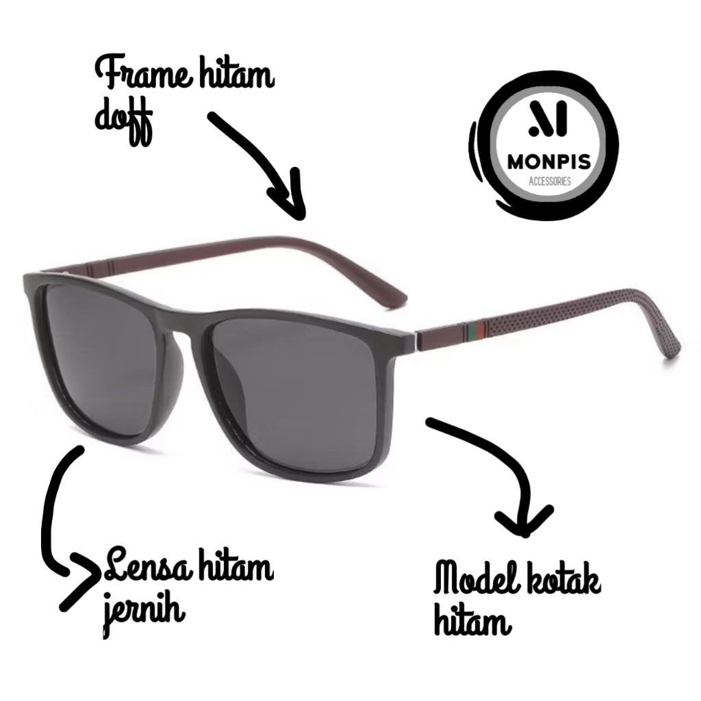 Kacamata hitam Kacamata pria Kacamata kotak Kacamata frame doff lensa hitam