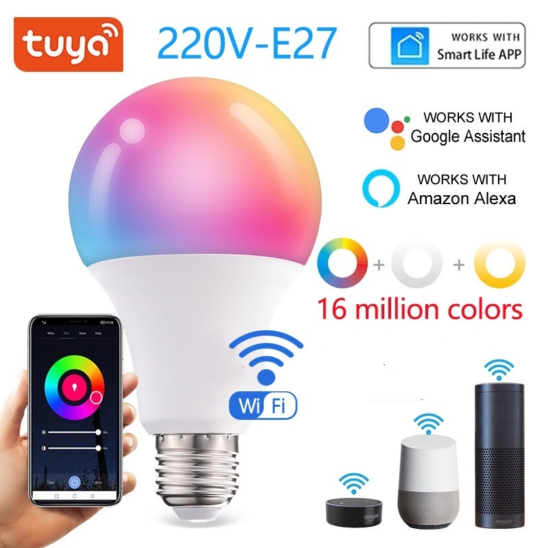 Lampu LED TUYA Smart RGB+CCT untuk Otomatisasi Rumah, Lampu LED E27 10W/15W RGB dengan IC Cerdas, Da