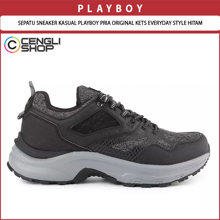 SEPATU SNEAKER KASUAL PLAYBOY PRIA ORIGINAL KETS EVERYDAY STYLE HITAM PL69