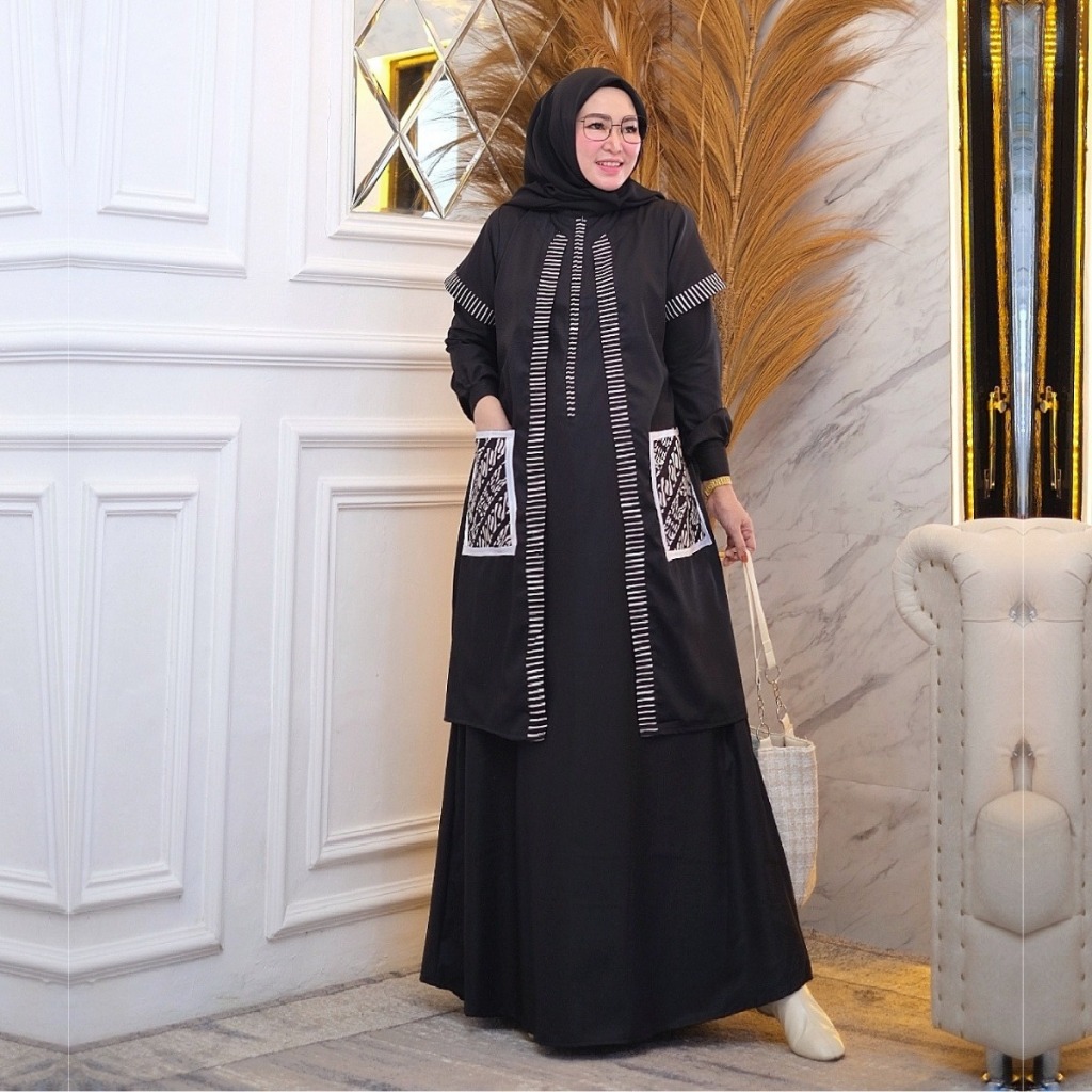 Maheswari Dress Set Outer Fashion Muslim  Wanita Gamis Batik Modern Kombinasi Kain Katun Premium