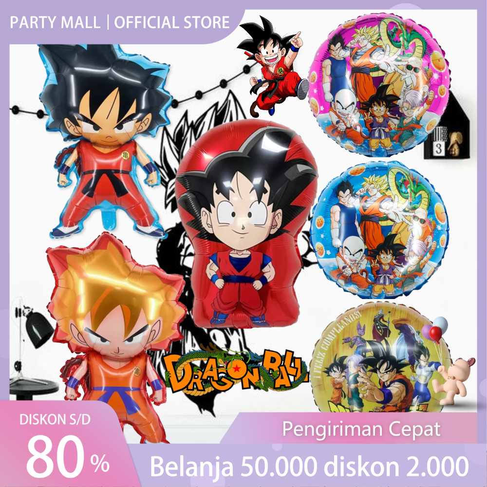 Balon Foil Jumbo DragonBall Son Goku / Foil Bulat DragonBall Awan Vegeta / Balon Foil Karakter Drago