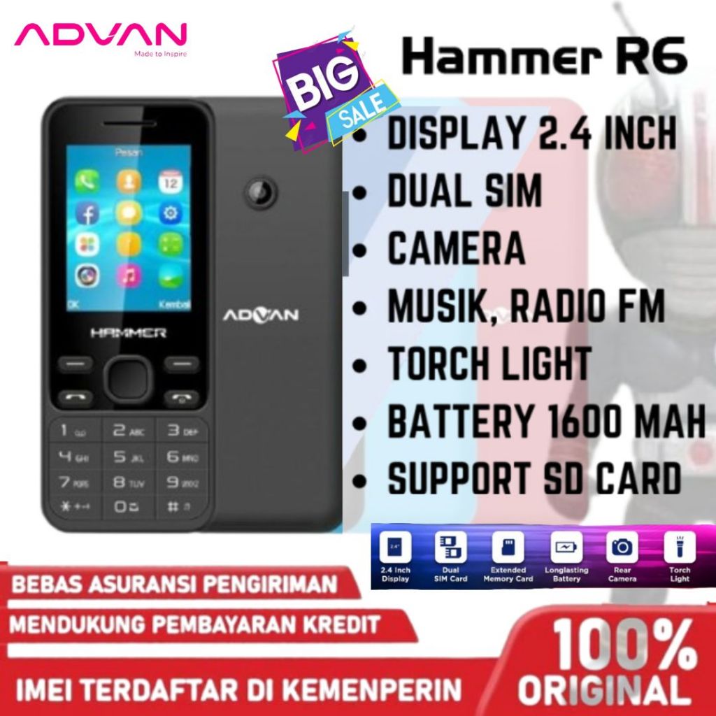 ADVAN HAMMER R6 Feature Phone CandyBar HP Murah Garansi Resmii