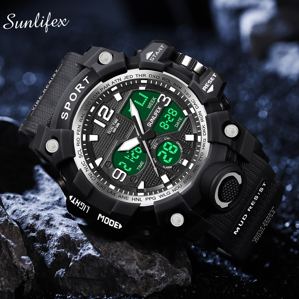 Jam Tangan Pria Anti Air Digital Analog Olahraga Alarm Klasik Sports Multifungsi Tali Silikon Jam Ta