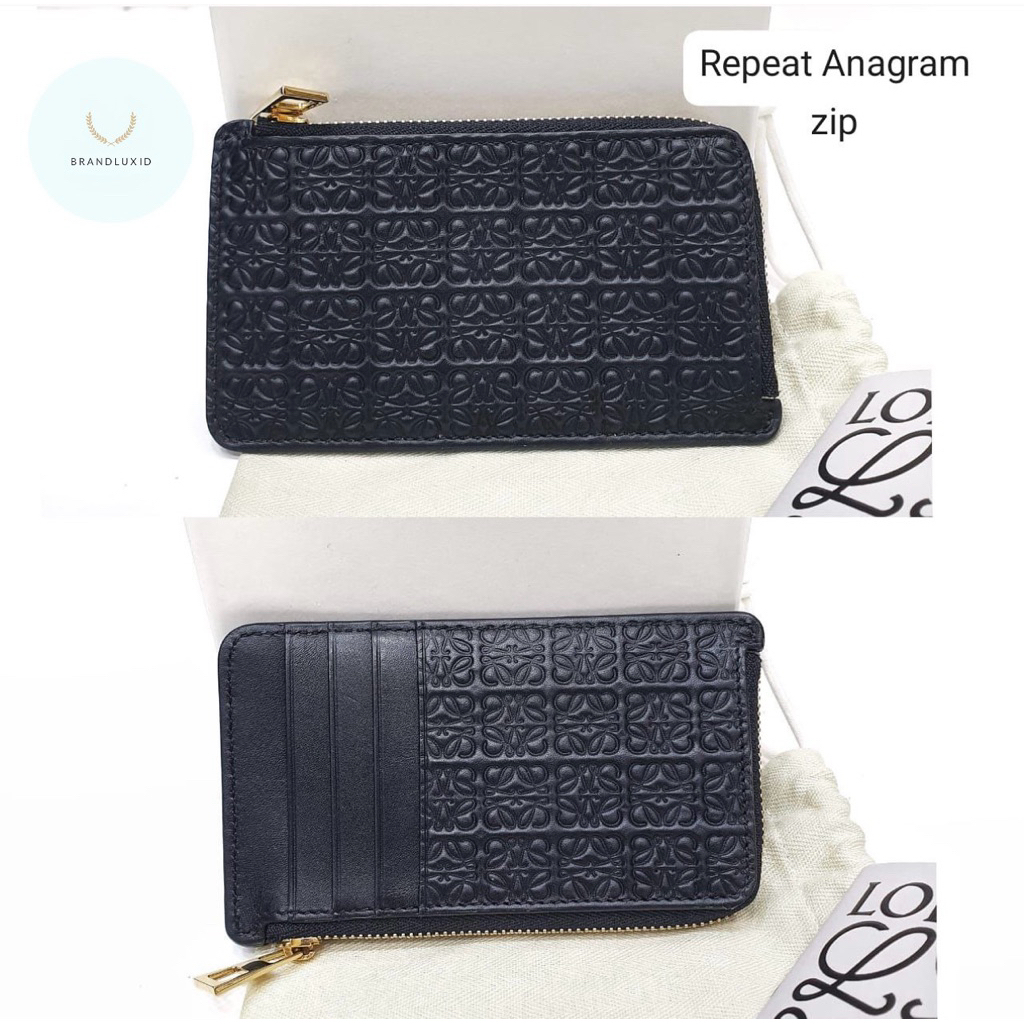 Loewe Repeat Anagram zip Coin Cardholder card case black GHW