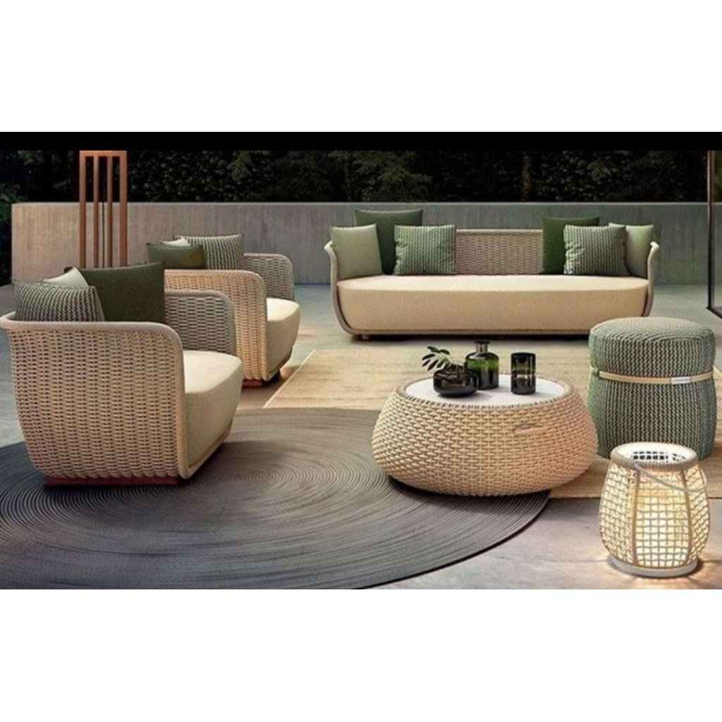 Set sofa rotan outdoor 311 + meja sofa outdoor mewah terbaru