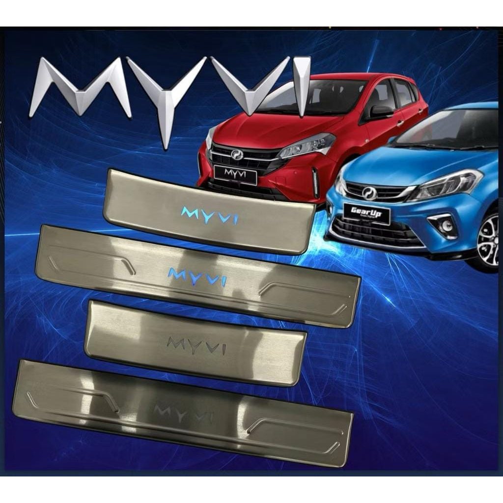 Sill Plate Led Biru Daihatsu Sirion 2005-2025 Logo Myvi Malaysia Bahan SS