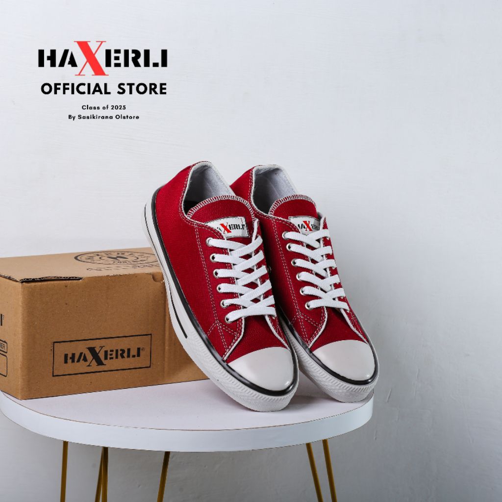HAXERLI sepatu kasual sneakers pendek maroon merah wanita pria