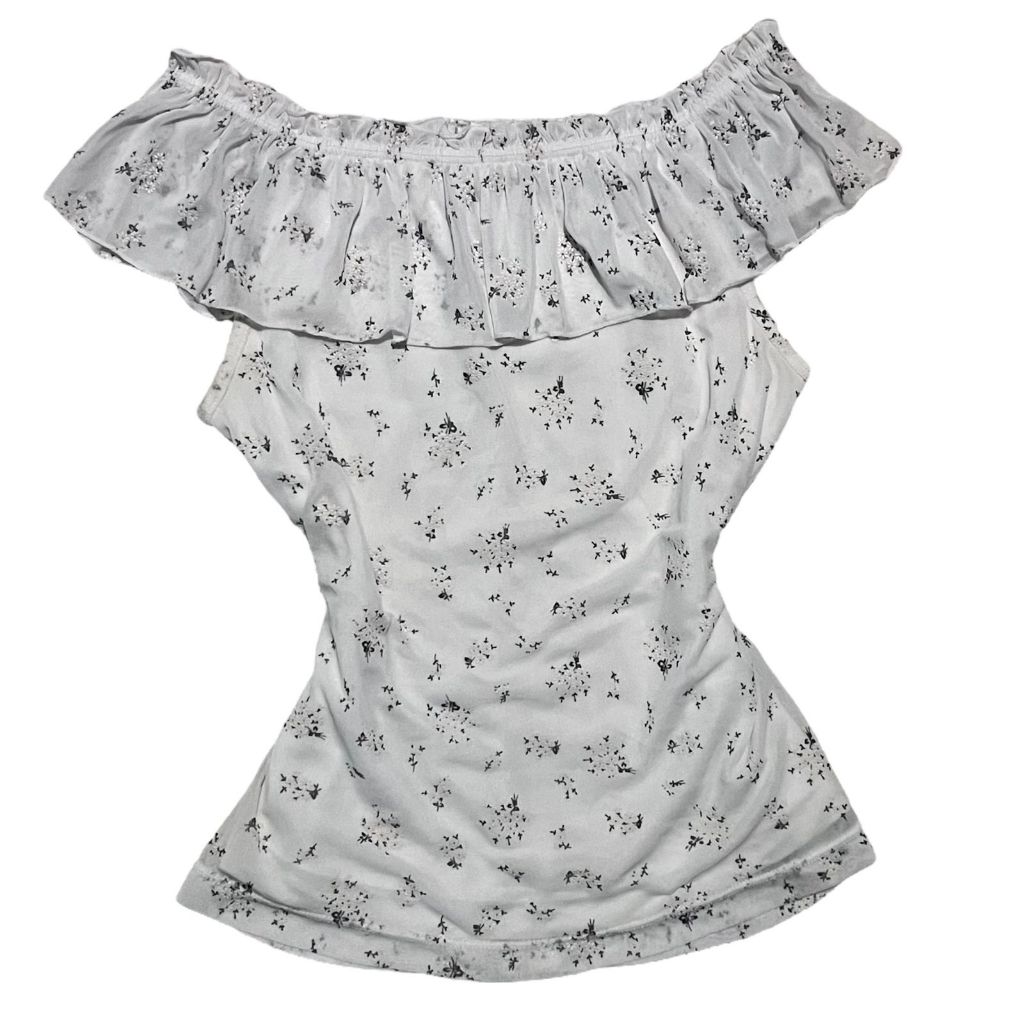 Pointelle Mini Floral Off Shoulder Ruffle Top | Layering motif dollette babydoll coquette cottagecor