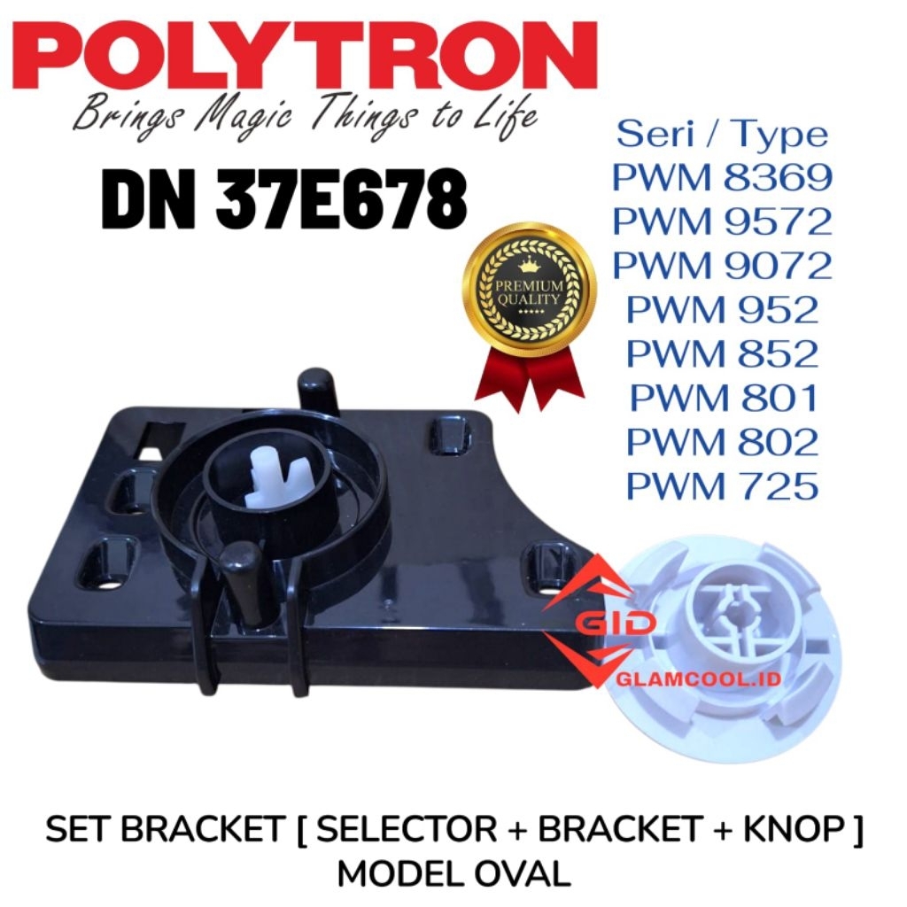 SET BRACKET + SLEECTOR + KNOP PUTIH MESIN CUCI POLYTRON 2 TABUNG PWM952 MODEL OVAL