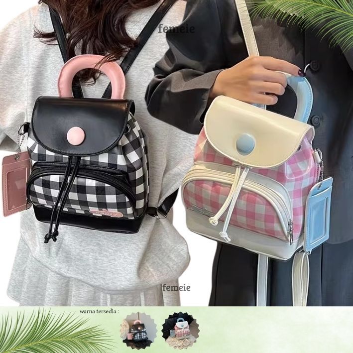 Tas Ransel INS Style Kotak Pink Kawaii Backpack Wanita Korea Style Tas Ransel Mini Kotak Pink Style 