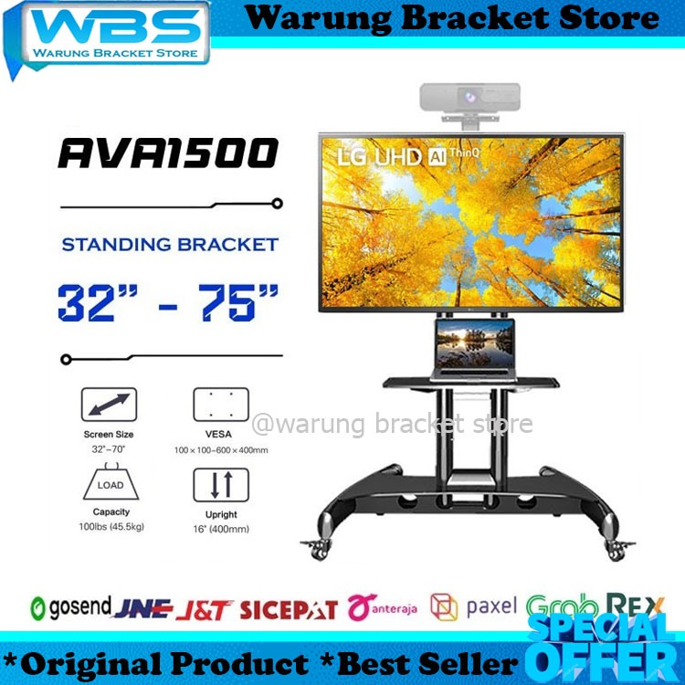 North Bayou AVA1500 Bracket TV Original NB Height Adjustable Heavy Duty Mobile Cart