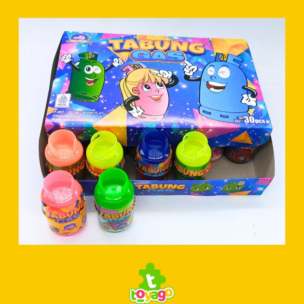 Mainan permen tabung gas isi 30 pcs permen rasa buah buahan berhadiah sticker random grosir murah
