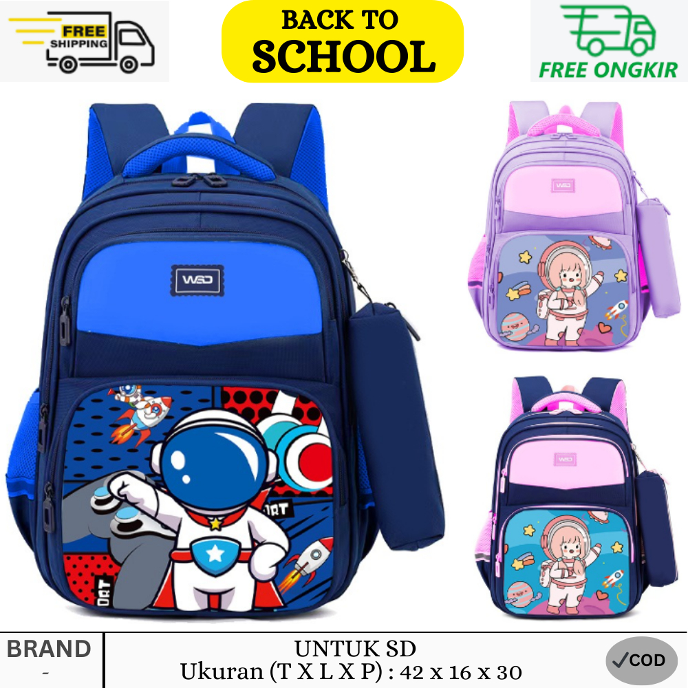 SMARTGIRL New Tas Ransel Anak Sekolah Import Sd Cowok Anti Air Astronot 00550
