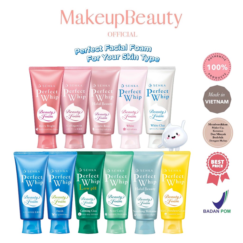 SENKA Perfect Whip | White Clay | Vibrant | Fresh Anti Shine | Sakura | Acne Care | Collagen | Gel G