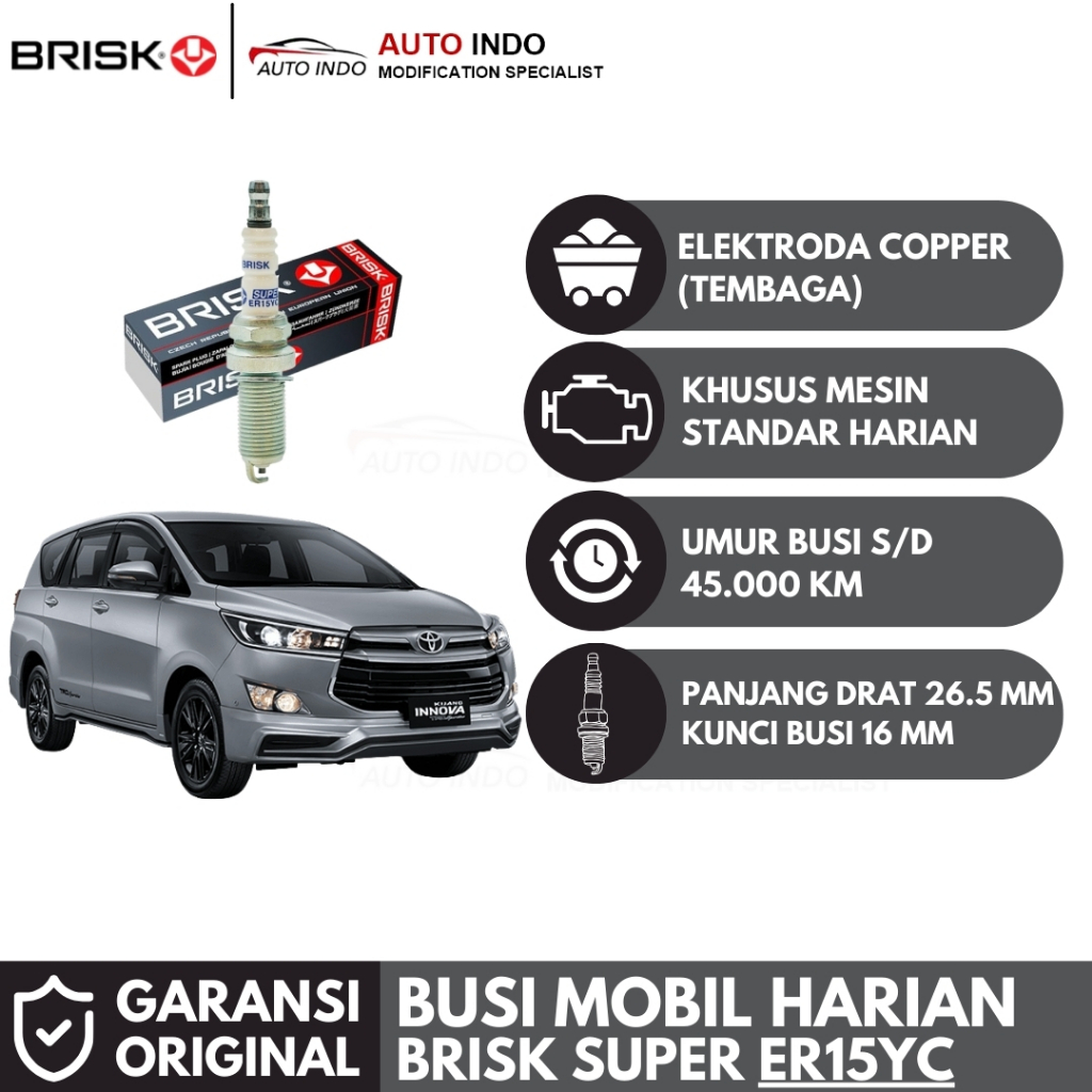 Busi Mobil Brisk Super ER15YC untuk Toyota Innova Reborn Bensin Mesin 2.0 2.7 | Garansi Asli Brisk