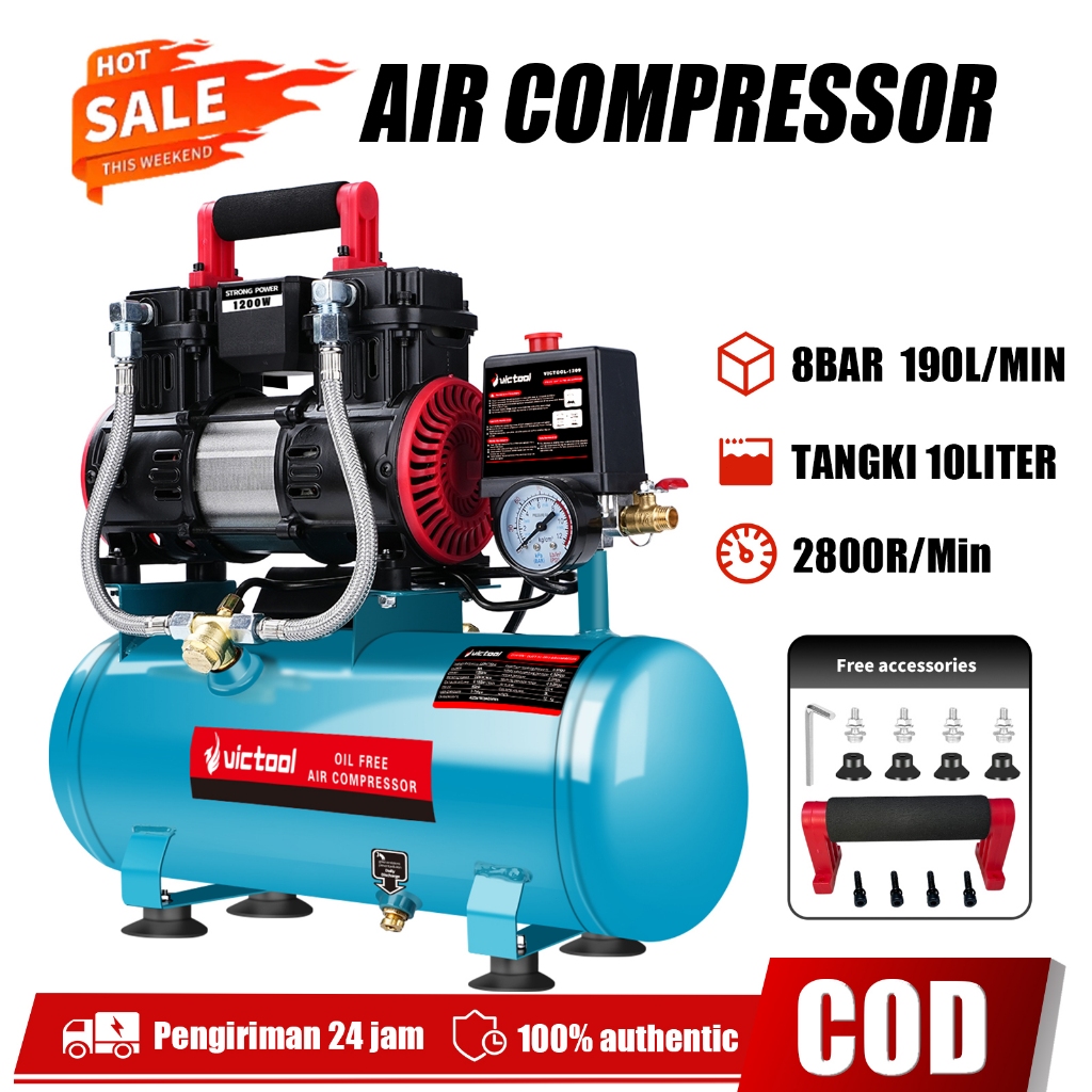 DISKOOM Kompresor Mini Listrik Silent 8Bar 190L/Min untuk Ngecat - Cordless Air Pump