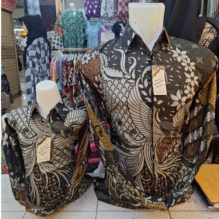 PRESTIGE Hijau Tua/Army Baju Batik Katun Couple Ayah Anak Lengan Panjang Motif Sekar Jagad Premium E