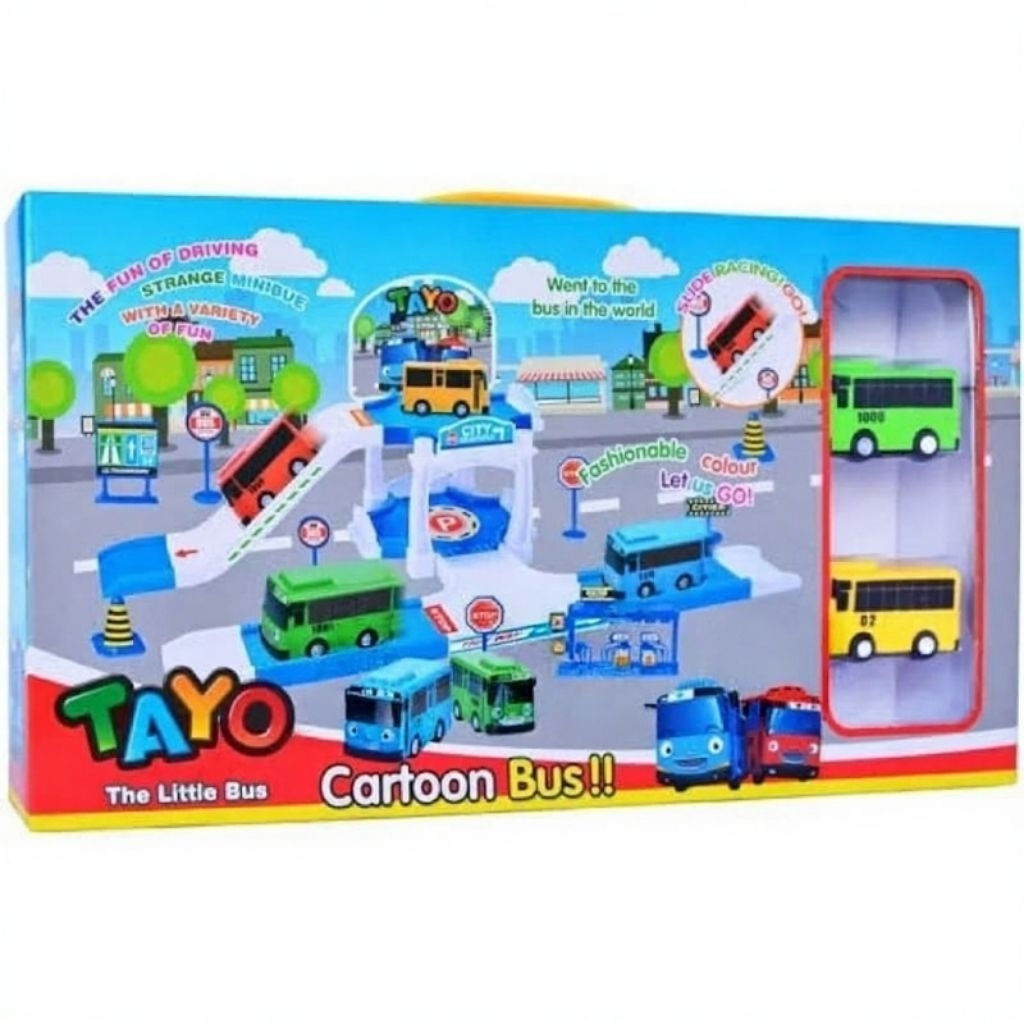 GOGO TOYS -   MAINAN BUS TAYO TRACK PARKING SET / MAINAN TRACK TAYYO CARTOON BUS (ZY-002)