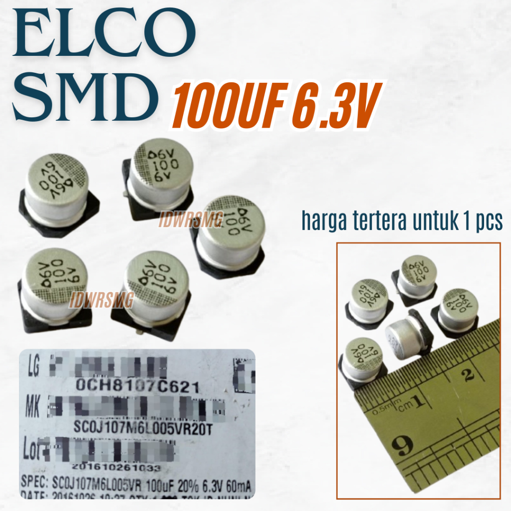 kapasitor capasitor elko elco SMD 6,3v 6.3v 100uf 6.3v 100 uf 6,3 v 6.3 volt ORIGINAL