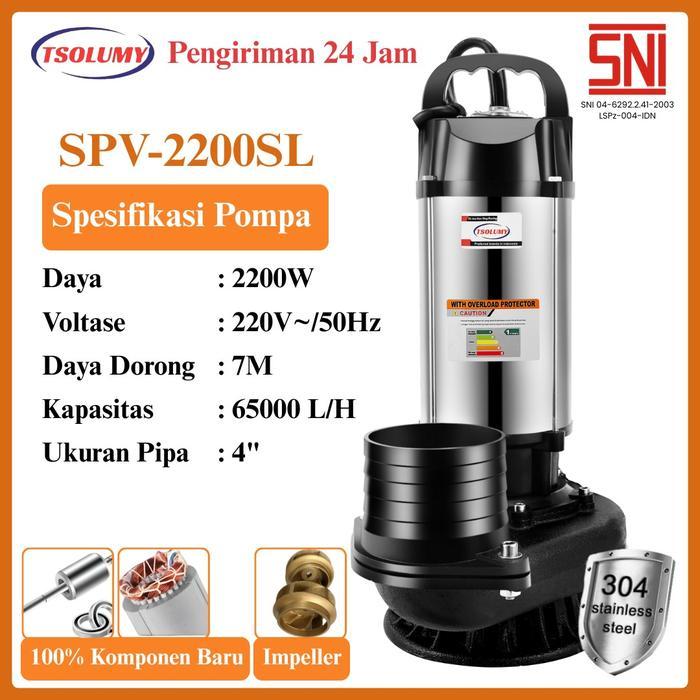 solumy Pompa Celup Air Kotor SPV-2200SL Otomatis Output 4 Inch Mesin Pompa Air Submersible Pompa Lim