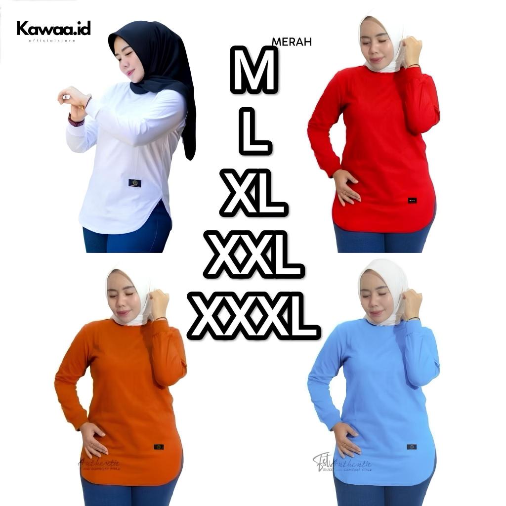 Kaos Polos Wanita Jumbo Lengan Panjang Combed 24S Baju kaos Oval atasan lengan panjang