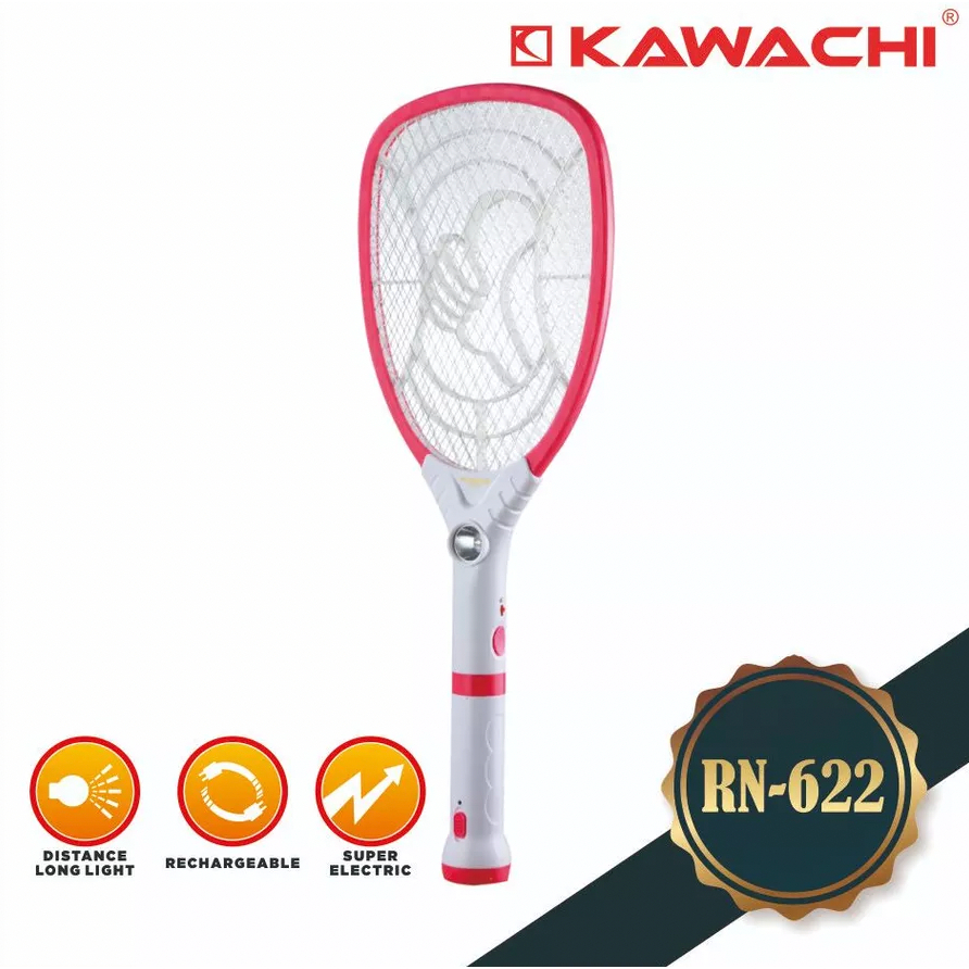Kawachi Raket Nyamuk Lampu Depan Belakang RN-622 / Raket Nyamuk Cas Ulang Listrik RN 622