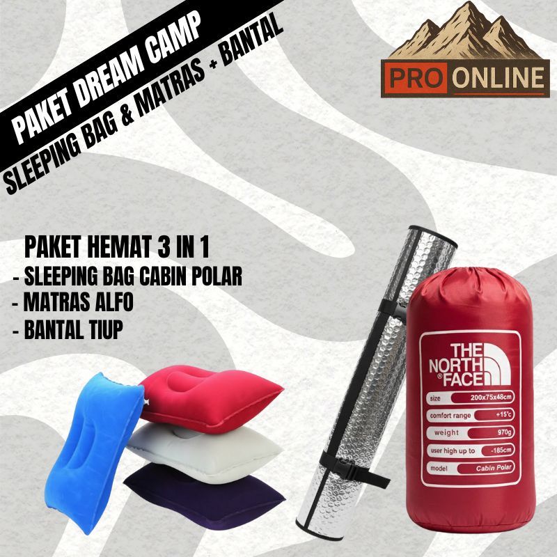 Sleeping bag cabin polar dan Matras Camping nyaman + BANTAL TIUP