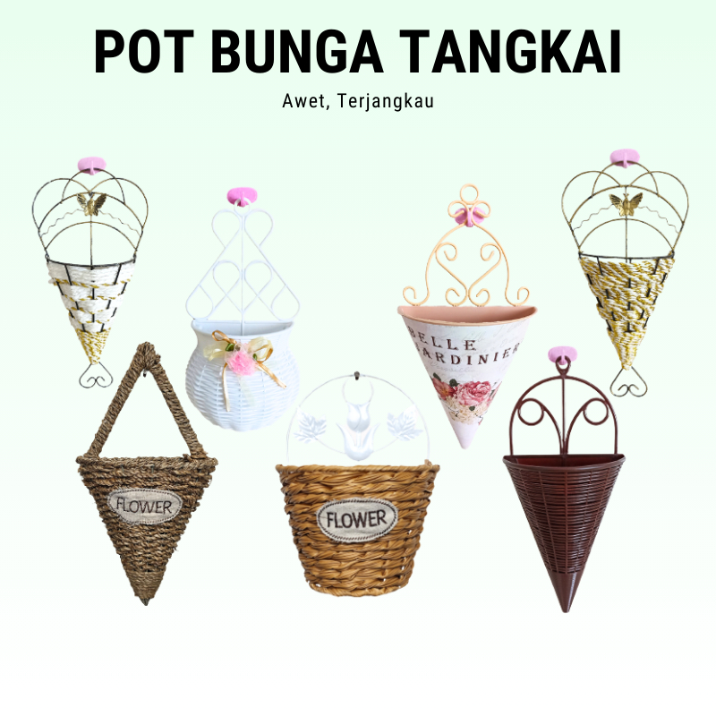 Pot Gantung Tempel Dinding Bunga Tangkai Daun Rambat Plastik Ornamen Pajangan Teras Rumah PBP57