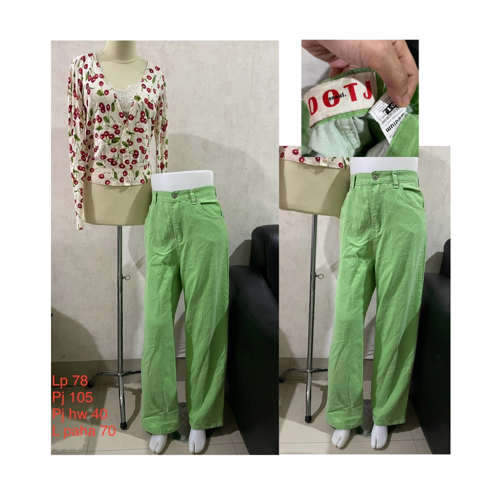 Ootj baggy denim pants celana jeans celana denim warna hijau muda model hw highwaist size 29 30