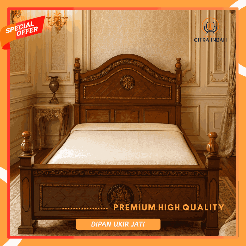 Tempat Tidur Jati Ukir Jepara 180x200 Ranjang Kasur Dipan Jati Divan Classic Mebel Jepara