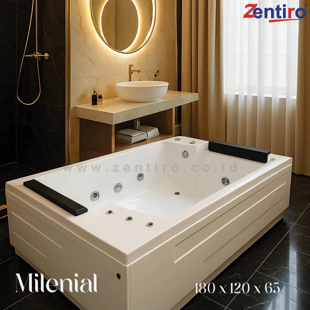 ZENTIRO Bathtub Jacuzzi Sudut Milenial  Bathtub Corner Whirlpool Marble