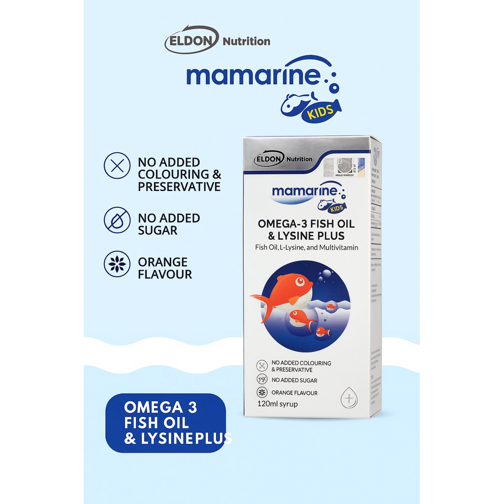 MAMARINE KIDS OMEGA 3 FISH OIL & LYSINE PLUS SYRUP SIRUP 120 ML ORIGINAL MALAYSIA OMEGA3 MINYAK IKAN