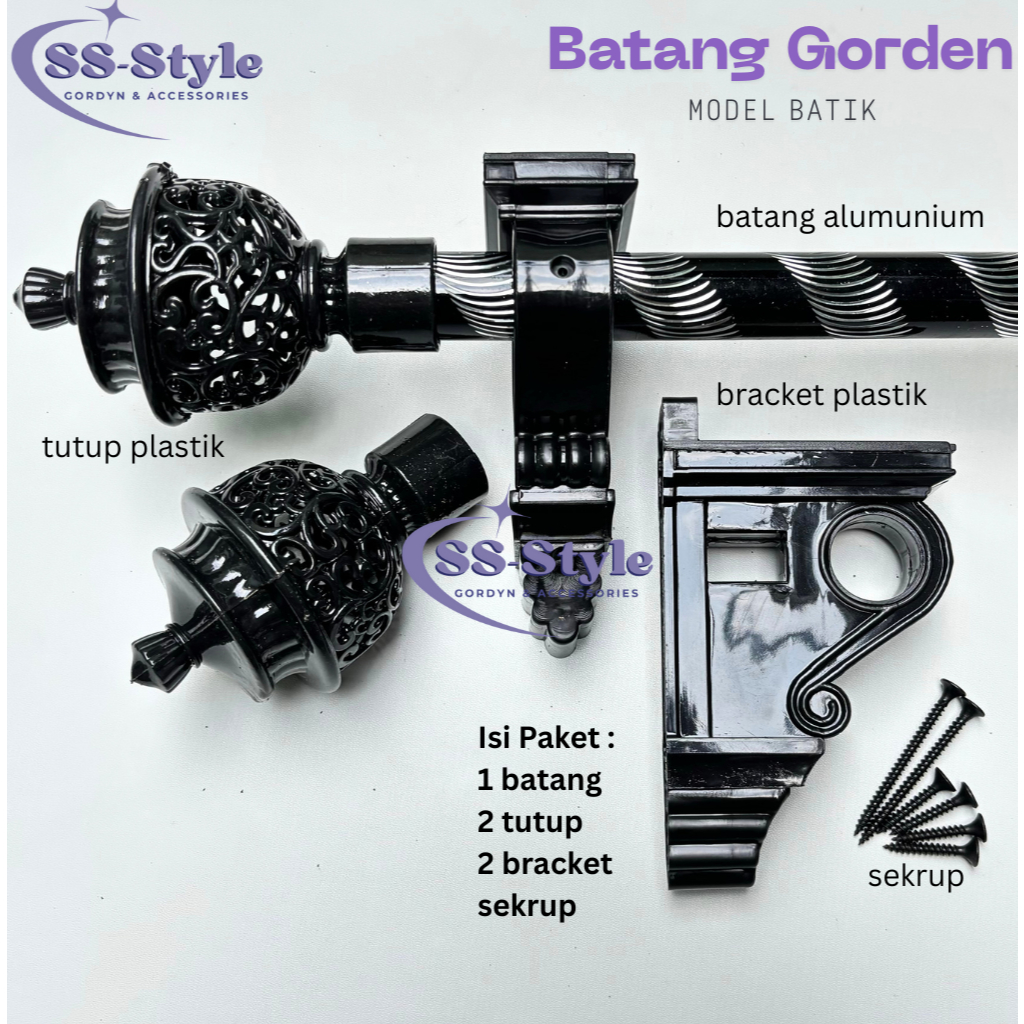 Batang Gorden Fullset Penyangga Eropa End Cup Tutup Batik / Rel / Rell / Rail / Kaki Gorden Full Set