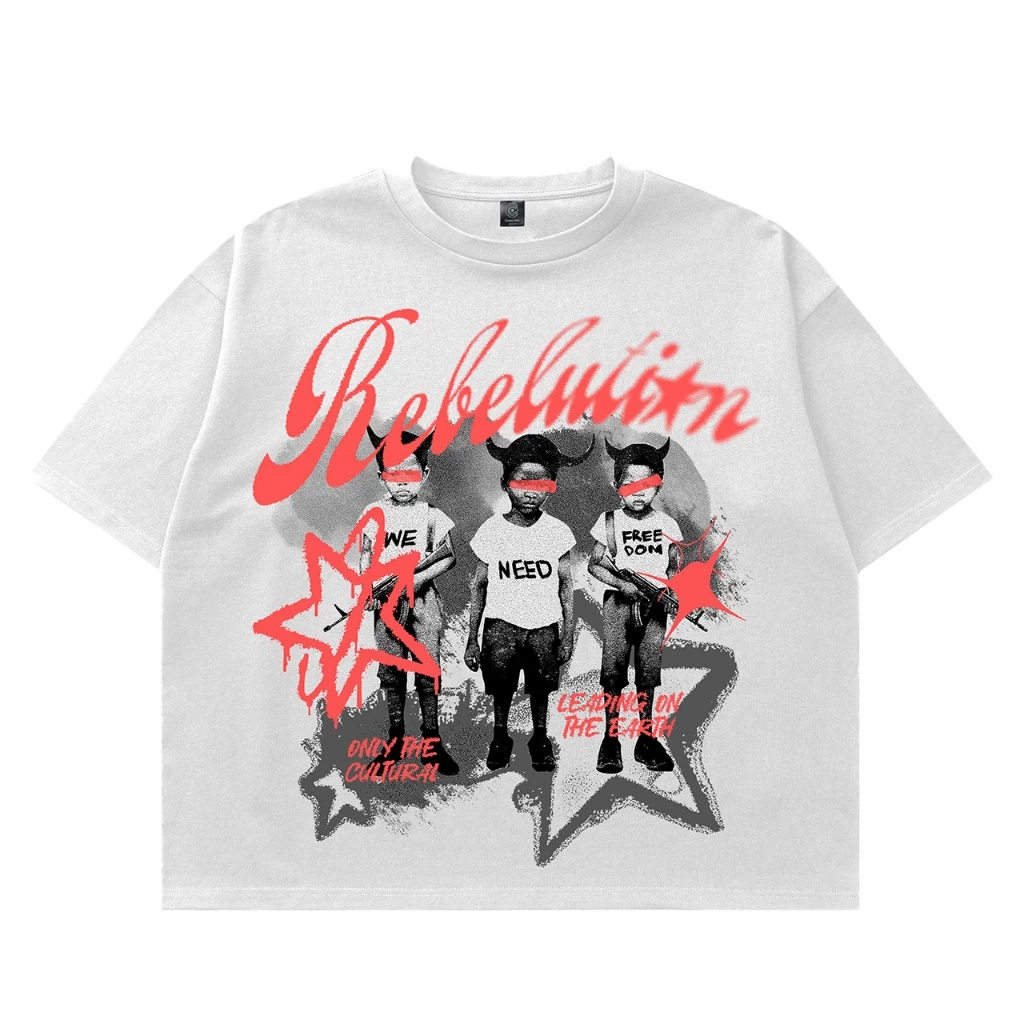 Kaos Boxy Crop Fit Oversized Unisex Streetwear Cotton 20s Rebelution