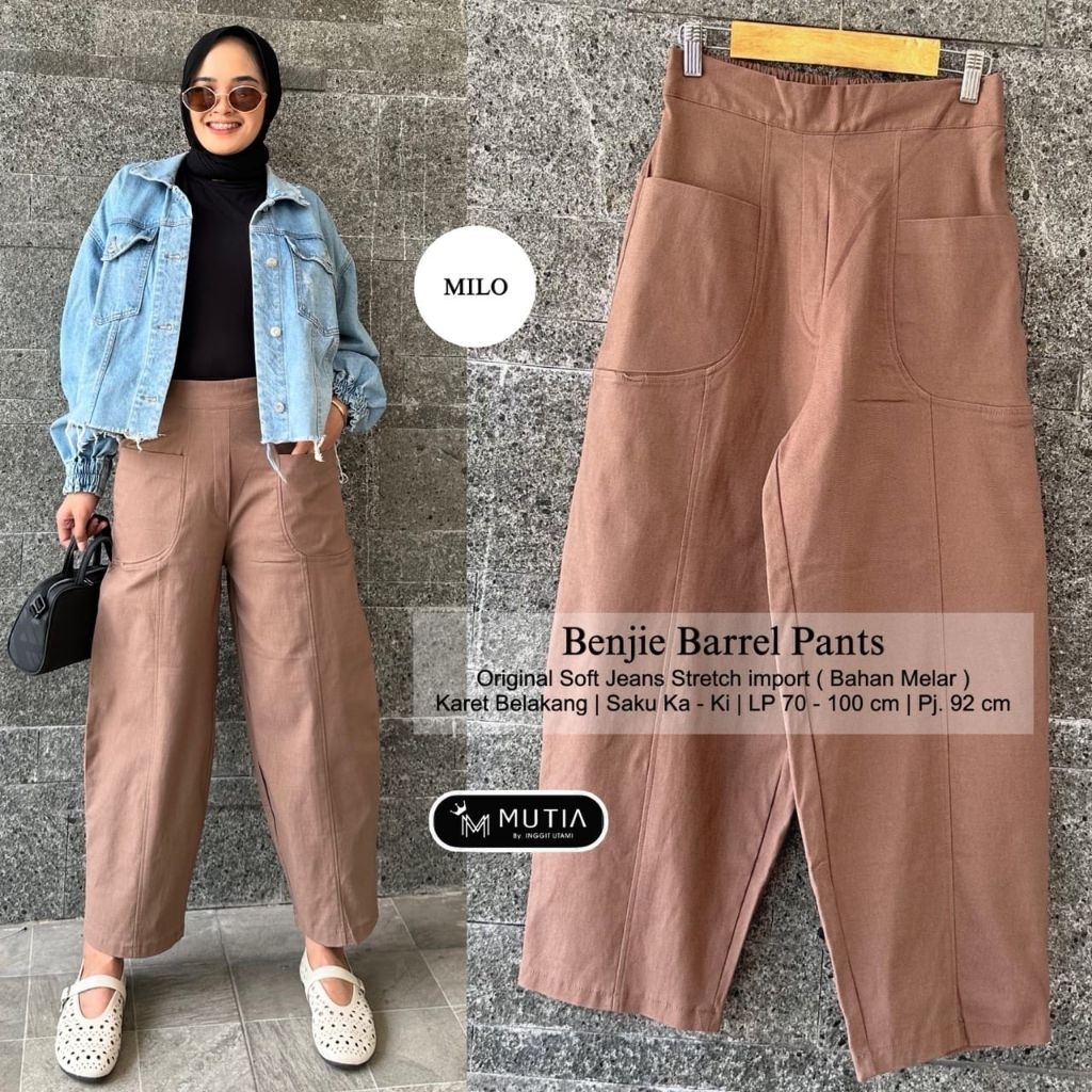 Benjie Barrel Pants Celana Wanita Bahan Soft Jeans by Mutia