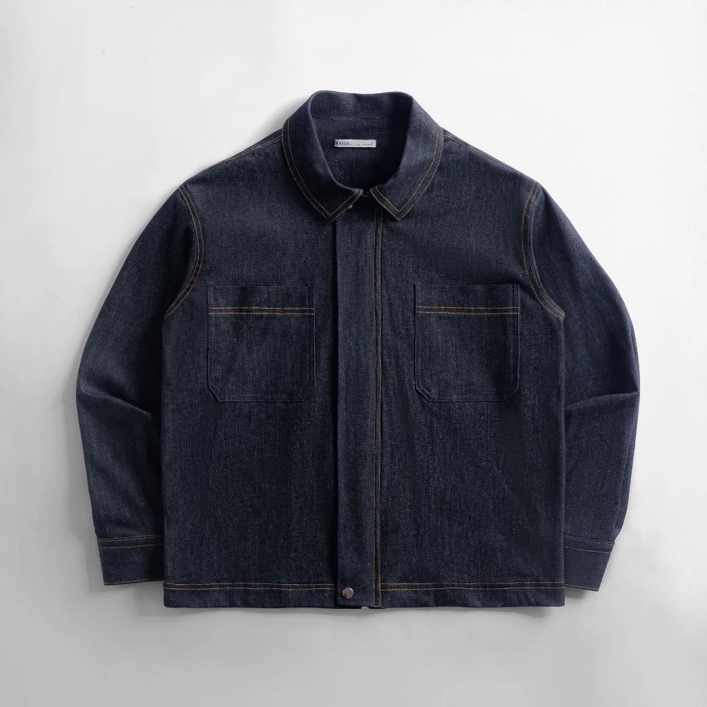 Kasual Dark Blue Slub Work Denim Jaket