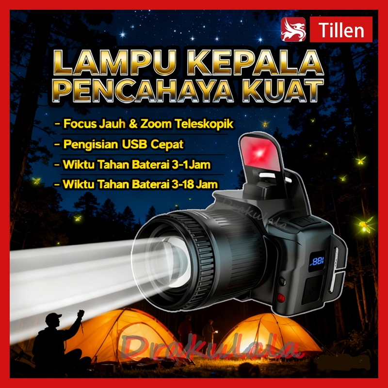 Senter LED Super Terang, Zoom Focus/ MOVTESS T243 Senter Kepala Zoom Charger HP / Tahan Air & Shock 