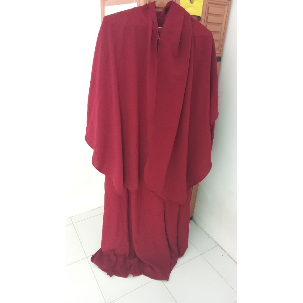 PL Gamis Jumbo ,Dress Jumbo Merah Maroon + Hijab