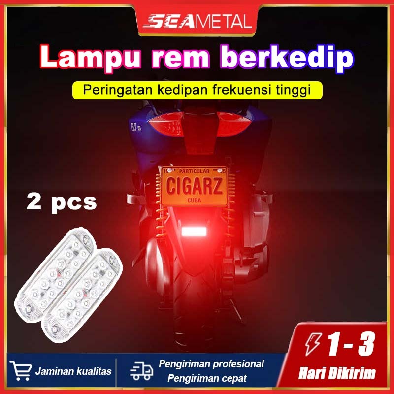 SEAMETAL Lampu Rem Sepeda Motor Lampu Led Flasher Spakbor Motor Lampu 12 Led Nyala Kedip Strobo